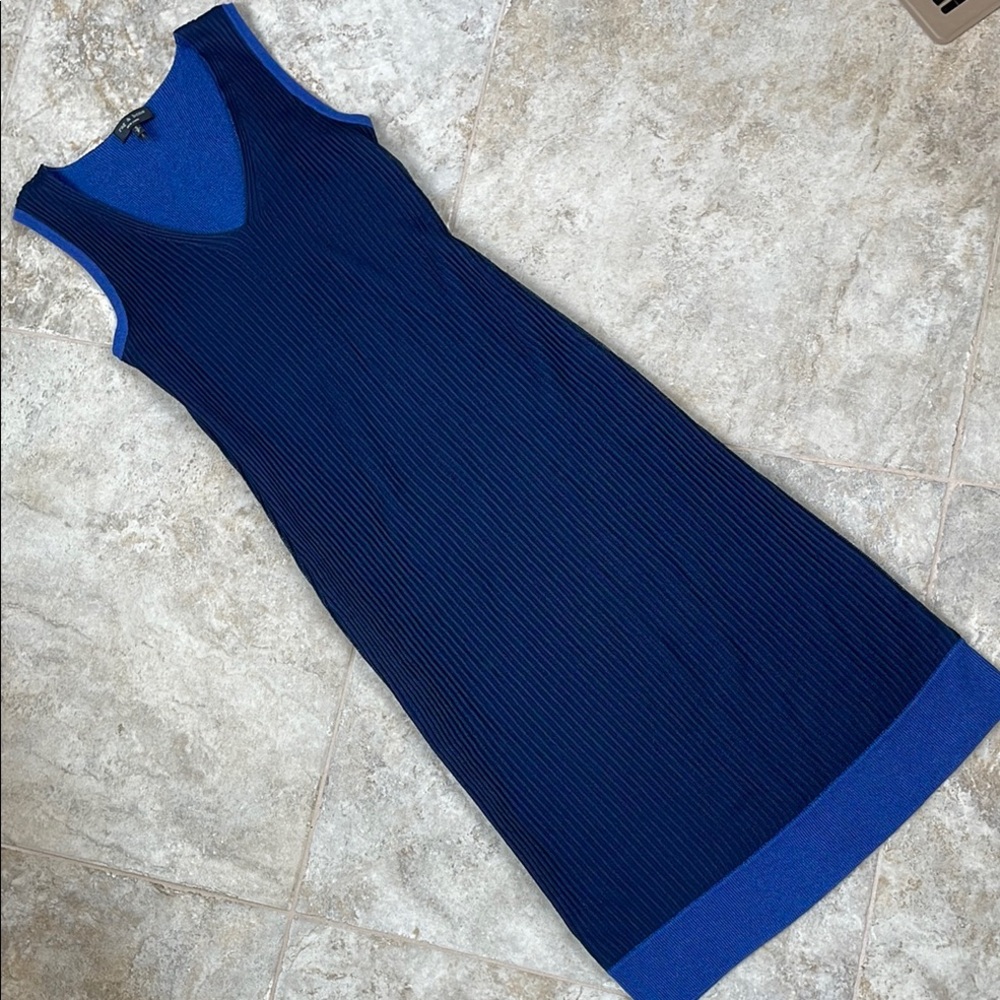 Rag & Bone Blue Sheath Midi Dress V-Neck Sleeveless